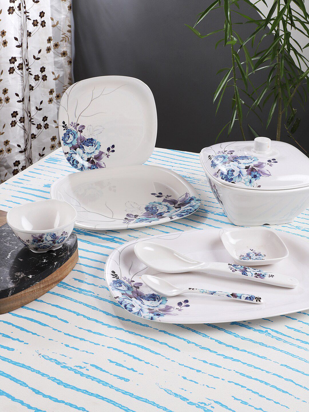 CDI White & Blue Melamine Dinner Set Price in India