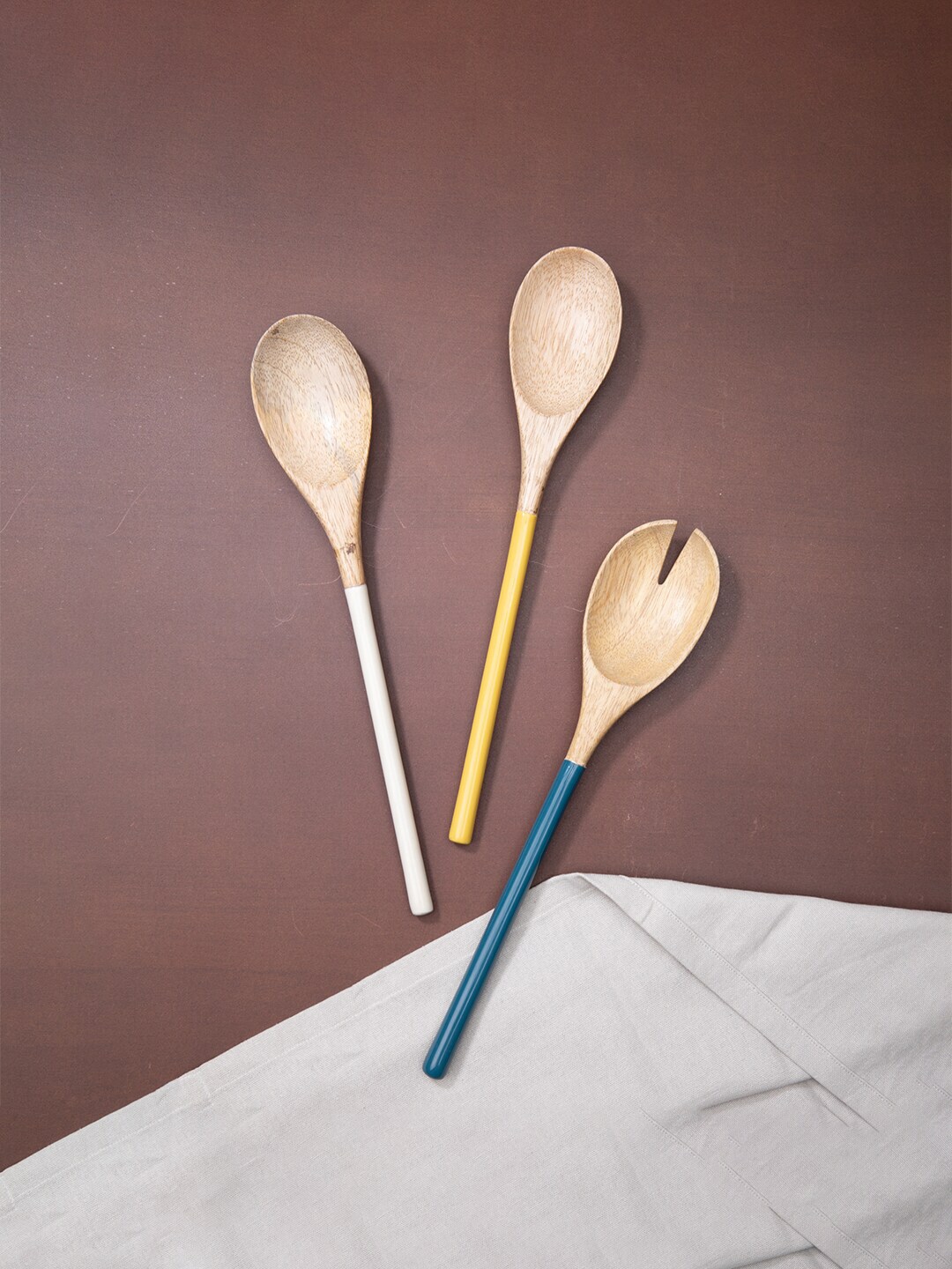 ellementry Multicolored Solid Wooden Salad Spoon Set Price in India