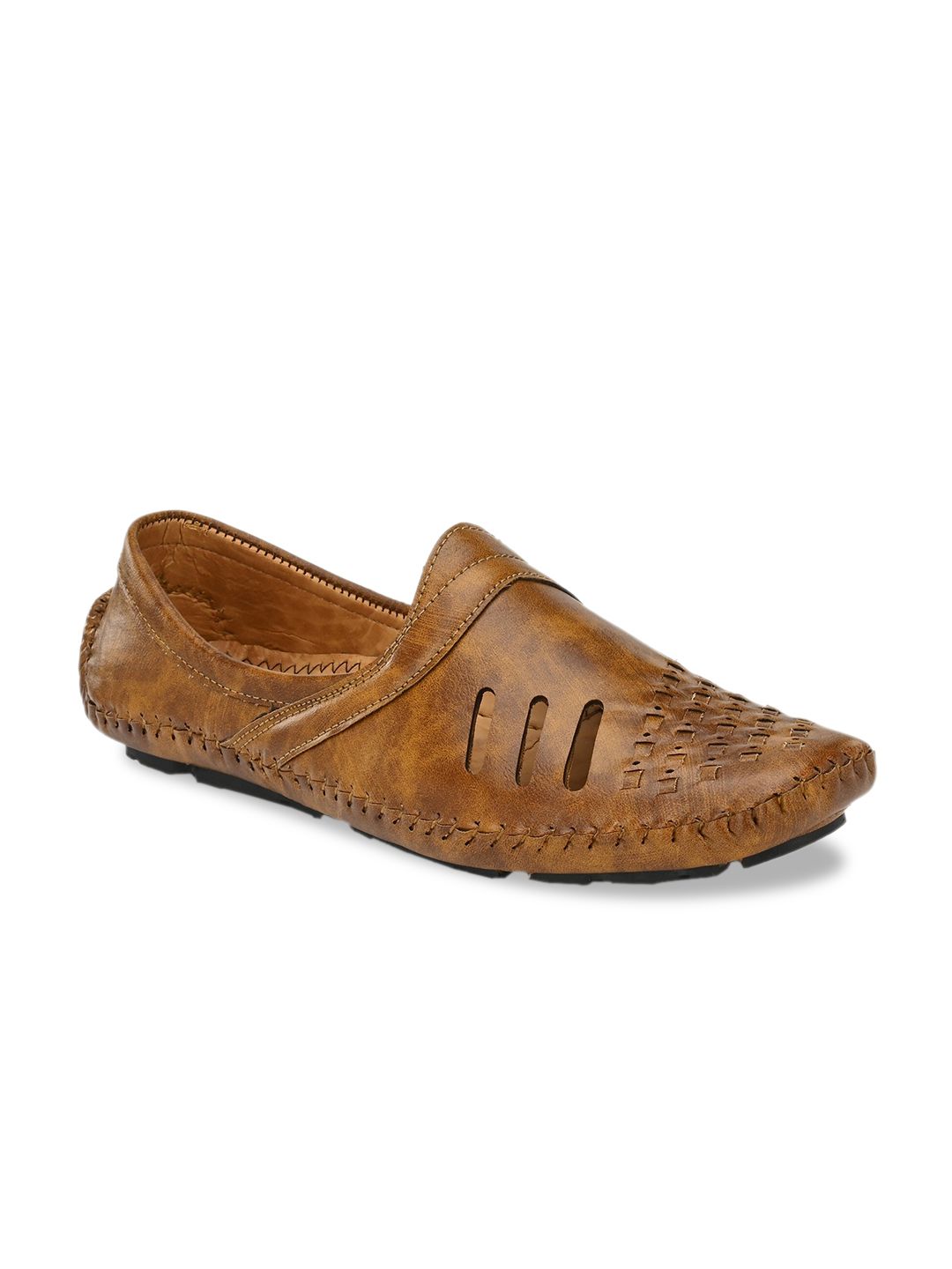 El Paso Men Tan Brown Laser Cut Shoe-Style Sandals