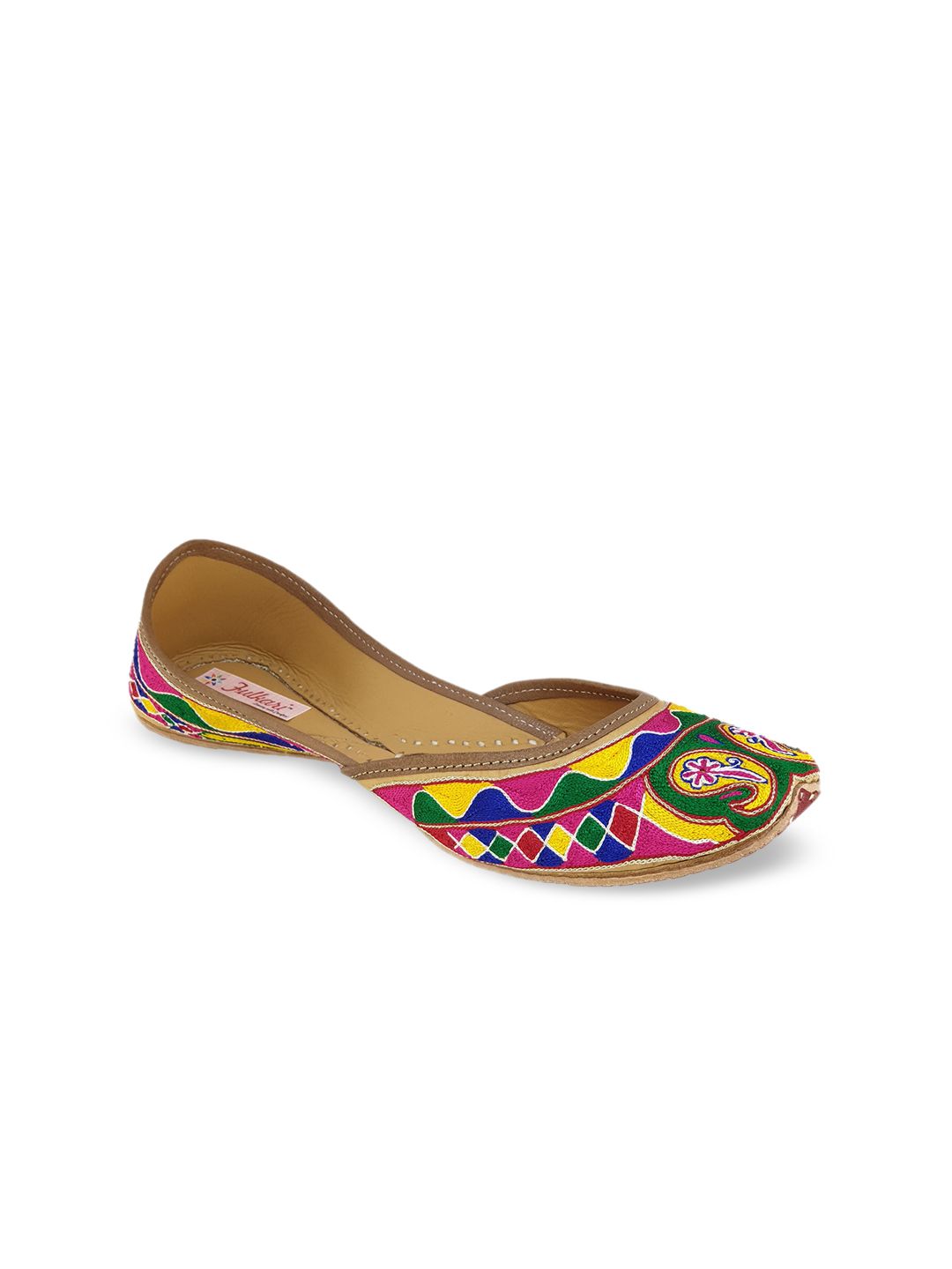 Fulkari Women Multicoloured Woven Design Leather Ballerinas