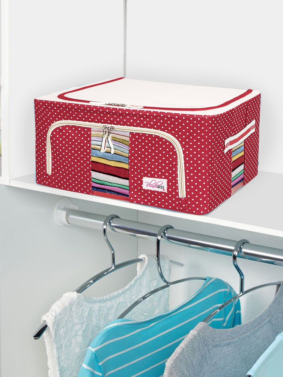 BlushBees Red & White Polka Print Oxford Fabric Wardrobe Organizer Price in India