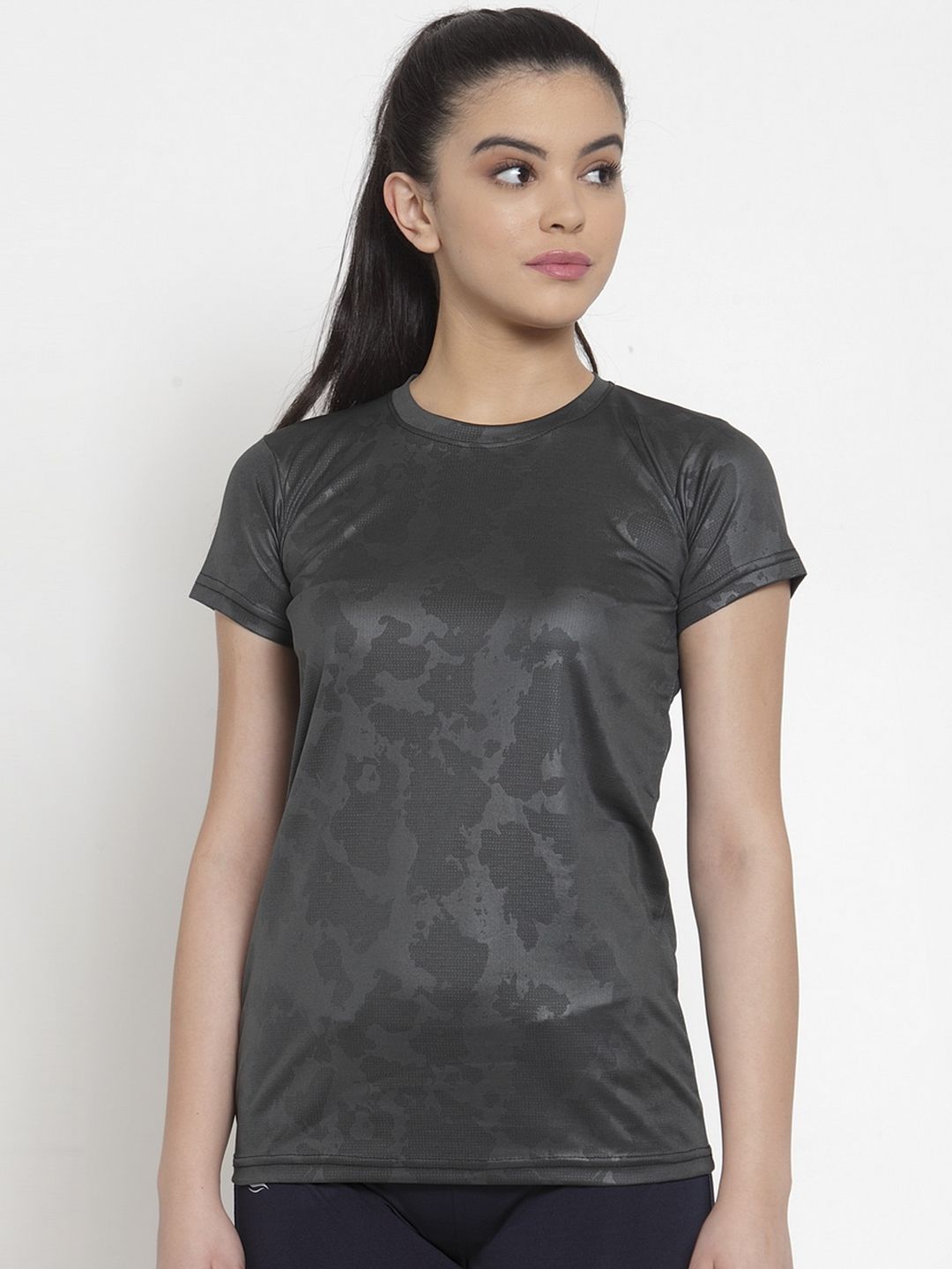 CUKOO Women Grey Printed Round Neck T-shirt Price in India