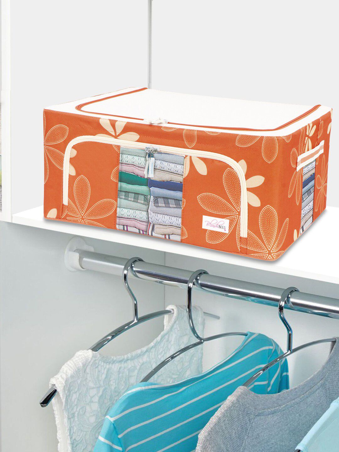 BlushBees Orange Printed Water-Resistant Foldable Storage Box With Transparent Window Price in India