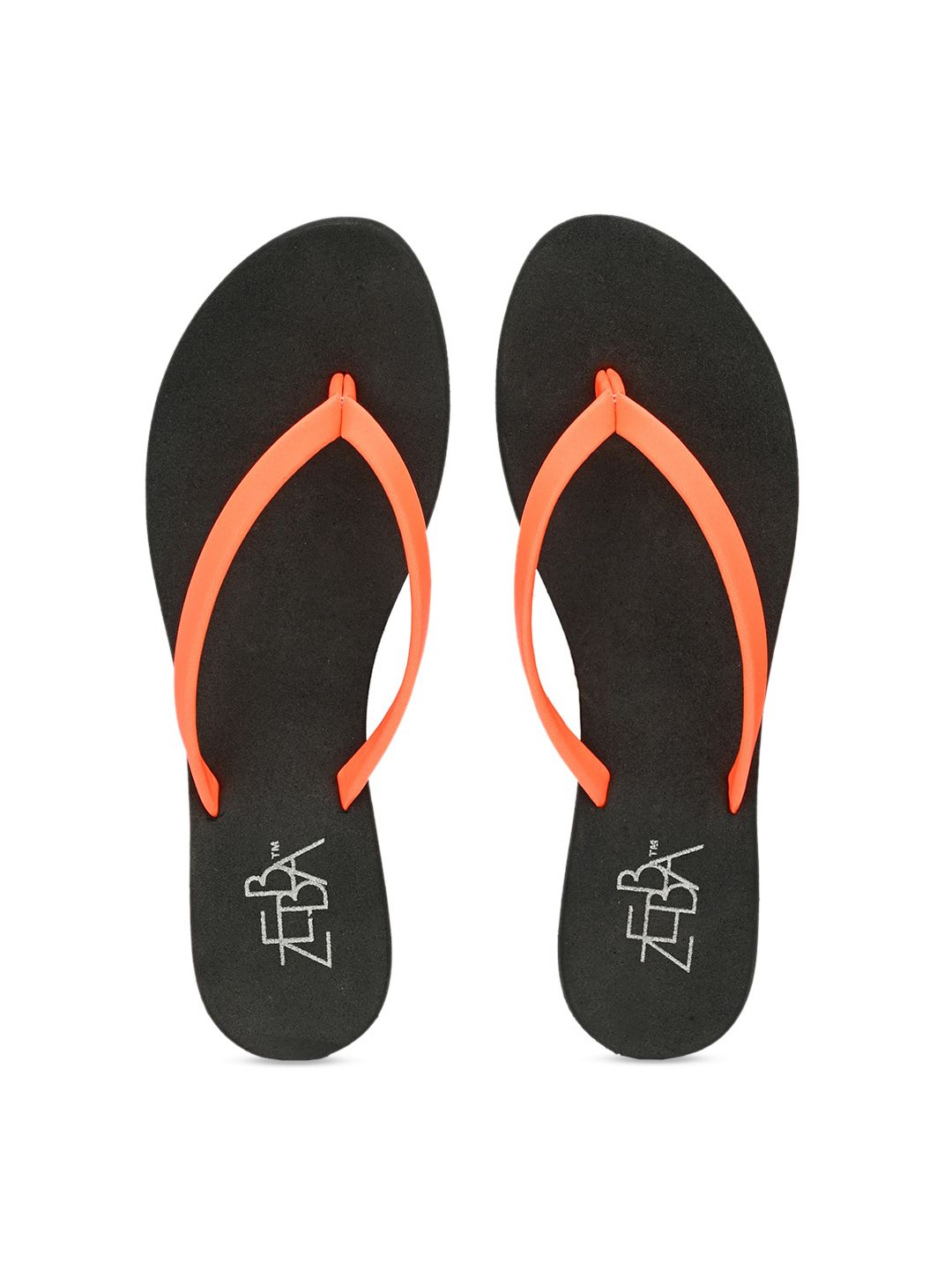 Zebba Women Orange & Black Solid Thong Flip-Flops Price in India