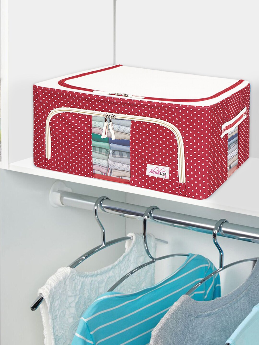 BlushBees Set of 2 Red Printed Water-Resistant Foldable Storage Boxes With Transparent Window Price in India