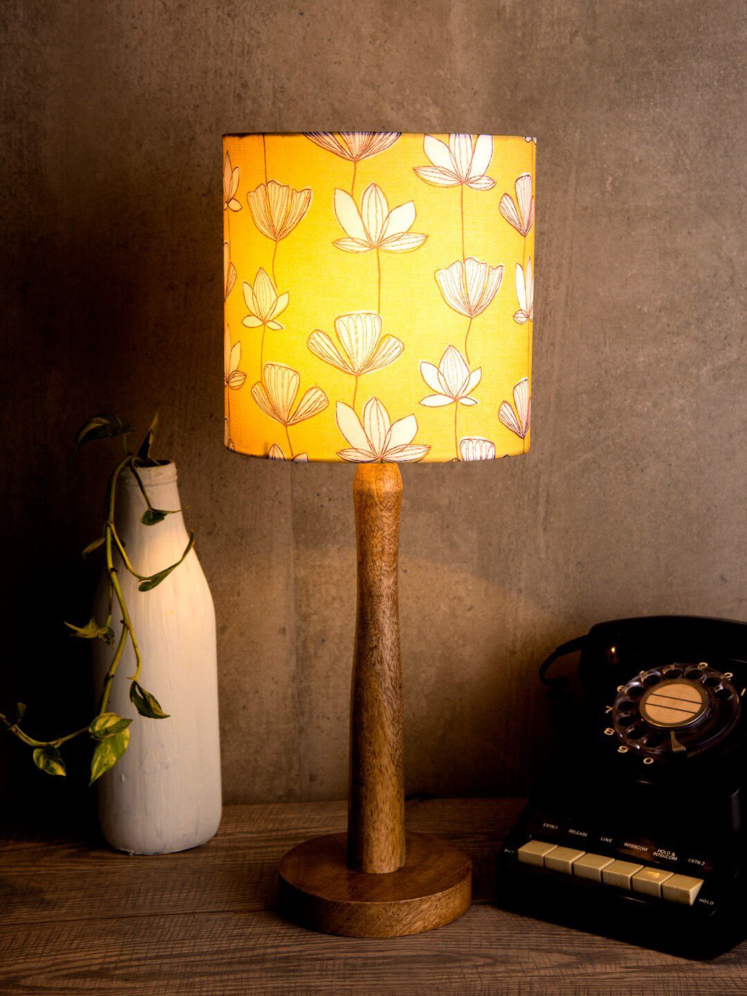 green girgit Mustard Printed Contemporary Buffet Lamp with Shade Price in India