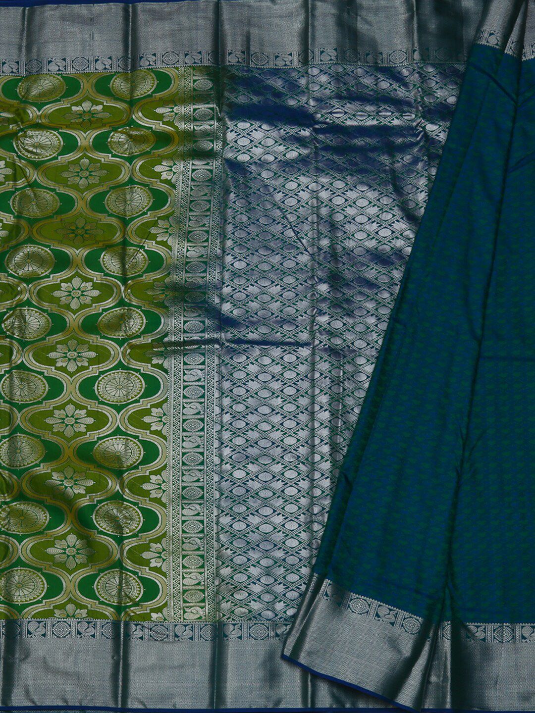 Pothys Green & Navy Blue Tissue Woven Design Saree