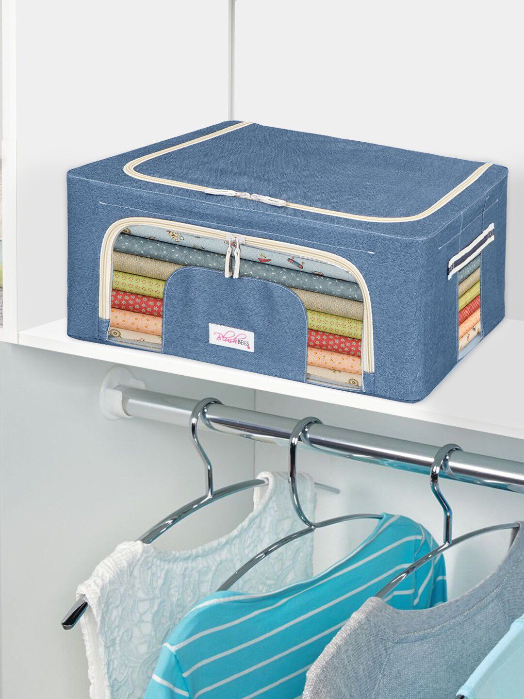 BlushBees Blue Solid Water-Resistant Foldable Storage Box With Transparent Window Price in India