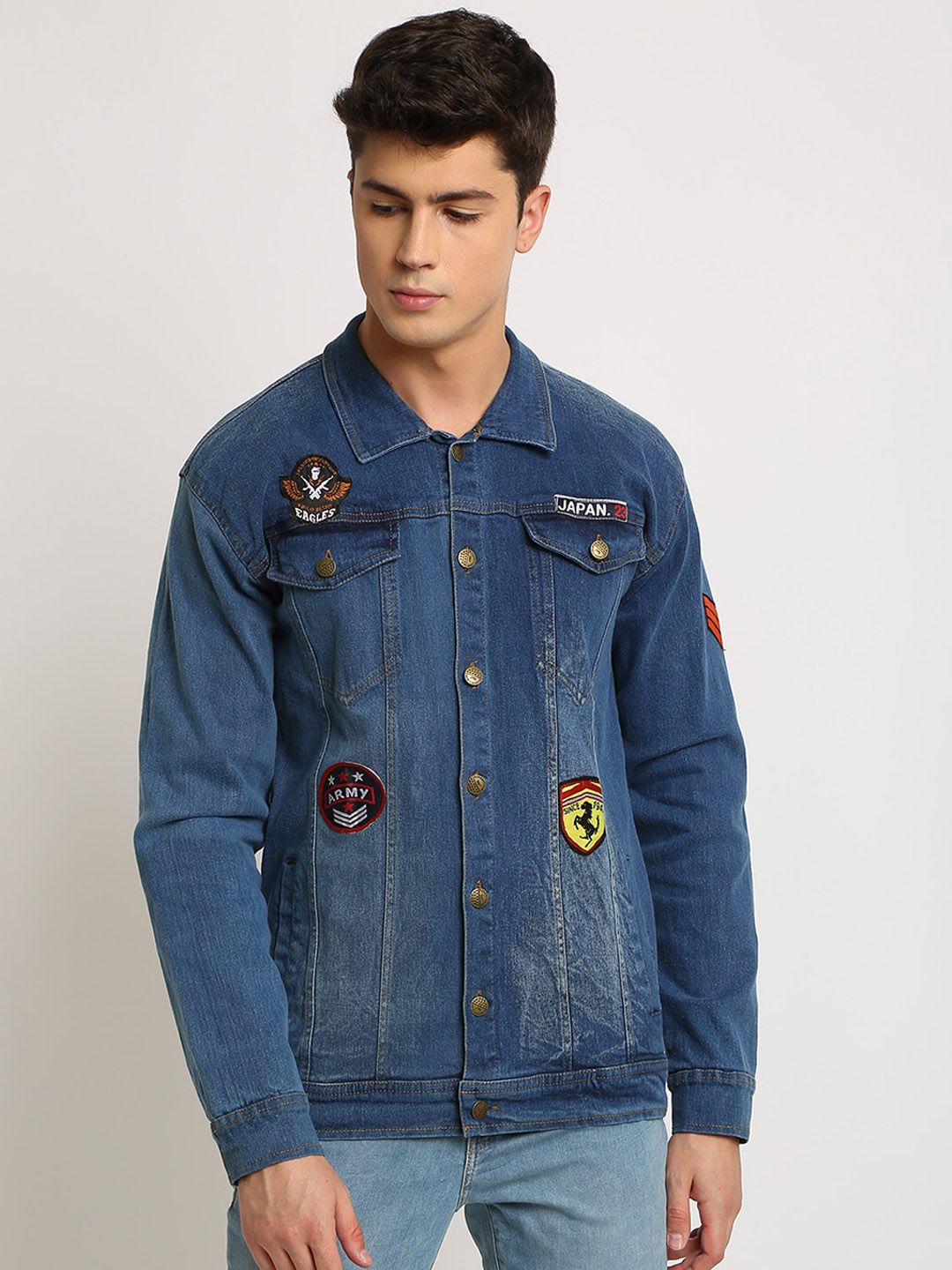 VOXATI Men Blue Solid Denim Jacket