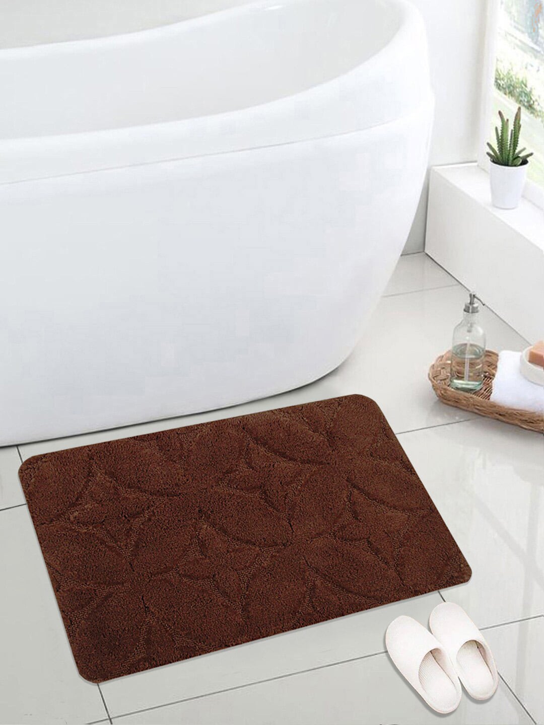 Saral Home Brown Textured Cotton Anti-Skid Bath Rug Price in India