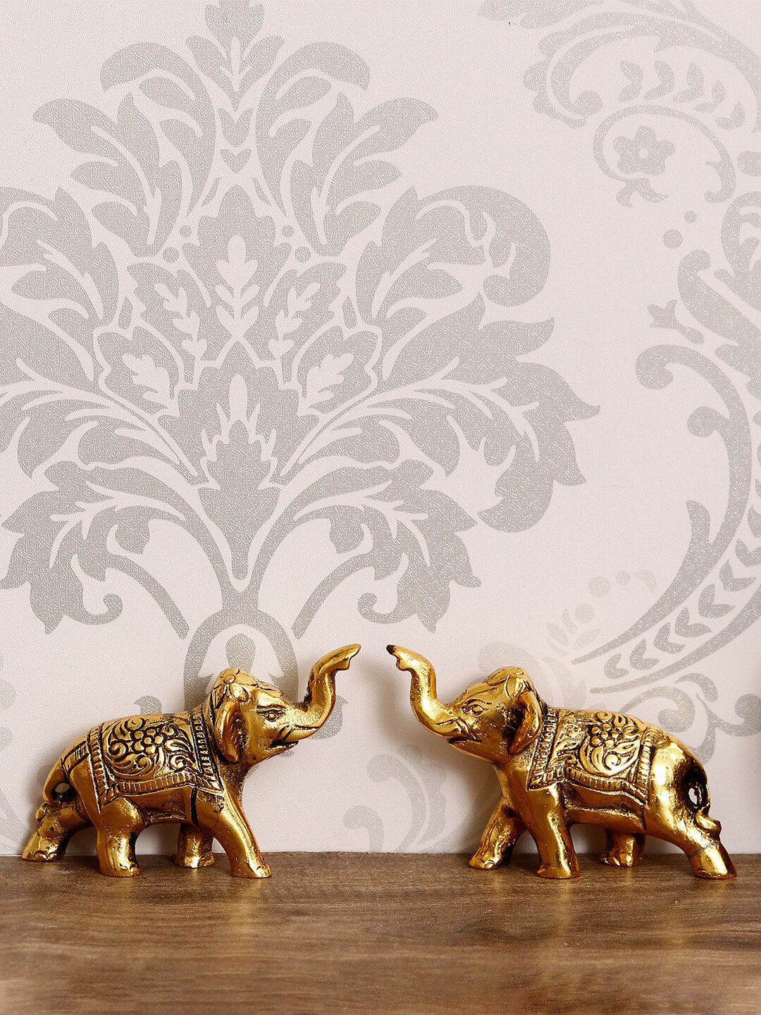 eCraftIndia Set Of 2 Gold-Toned Handcrafted Elephants Figurine Decorative Showpieces Price in India