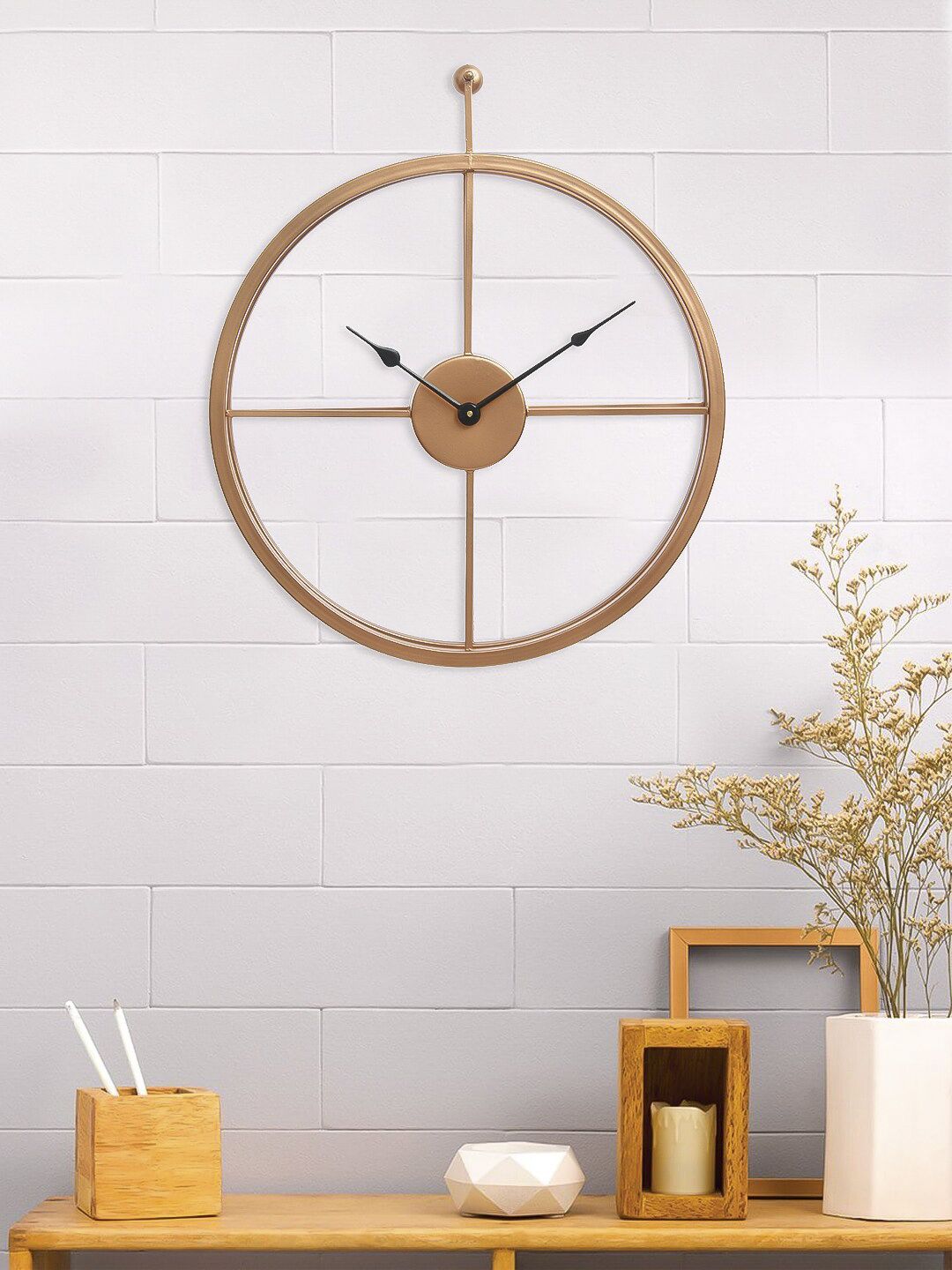 eCraftIndia Brown Handcrafted Round Solid Analogue Wall Clock Price in India