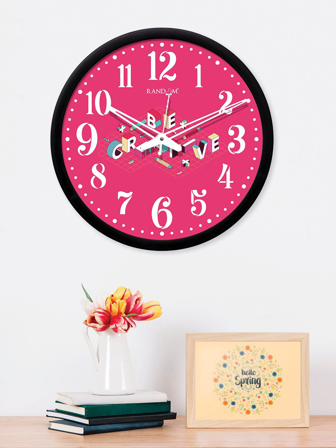 RANDOM Pink Round Printed Analogue Wall Clock (30.48 cm x 30.48 cm) Price in India