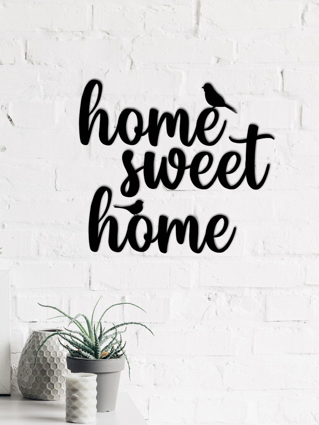 "Home Sweet Home with Birds" Black Wood Wall Art Cutout, Ready to Hang Home Decor Price in India