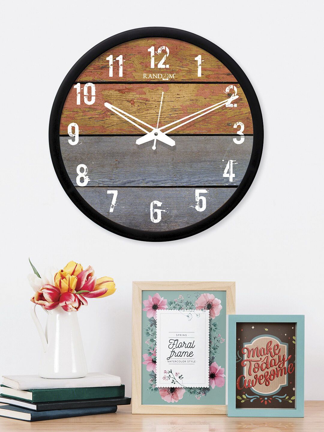 RANDOM Brown & Grey Round Printed 30.5 cm Analogue Wall Clock Price in India