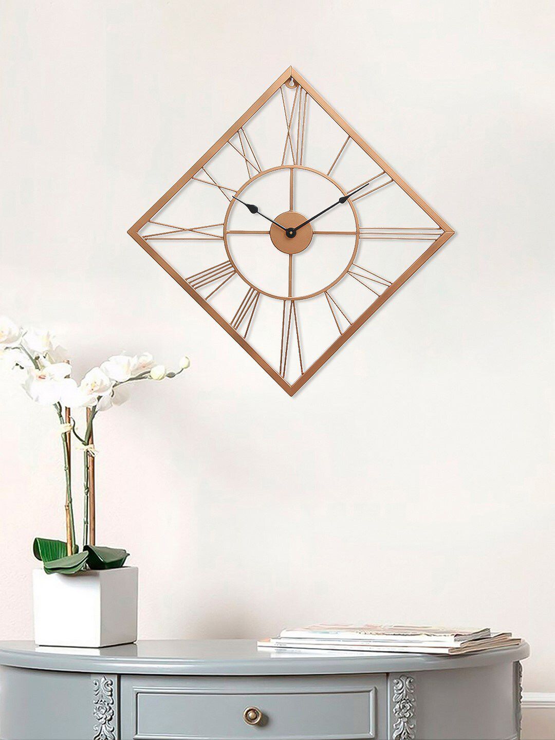 eCraftIndia Copper-Toned Handcrafted Square Solid 64 Cm Analogue Wall Clock Price in India
