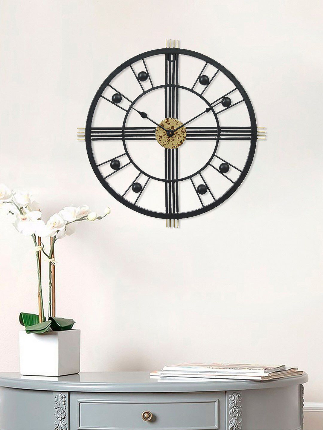 eCraftIndia Black Handcrafted Round Solid Analogue Wall Clock Price in India