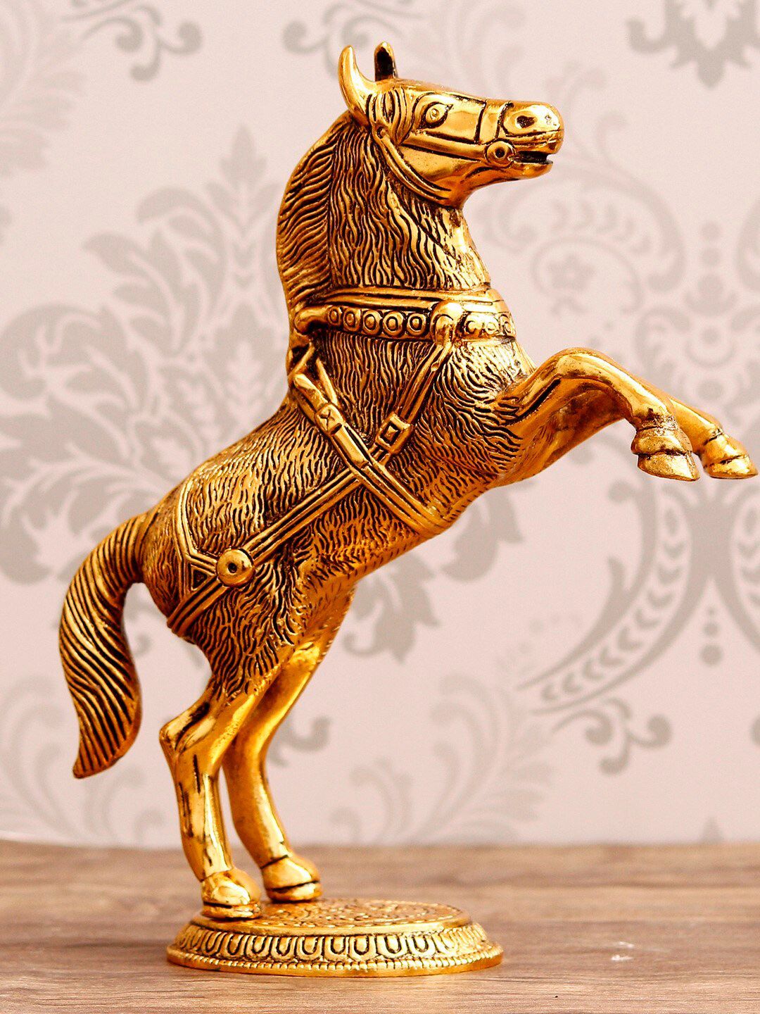 eCraftIndia Gold-Toned Handcrafted Jumping Horse Metal Animal Figurine Decorative Showpiece Price in India