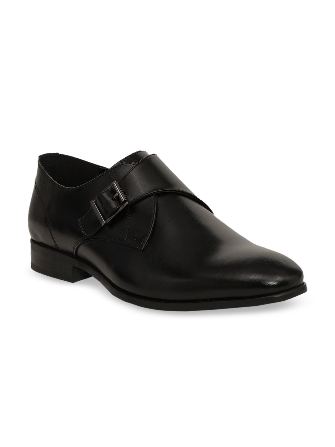 Red Tape Men Black Solid Leather Monk Shoes