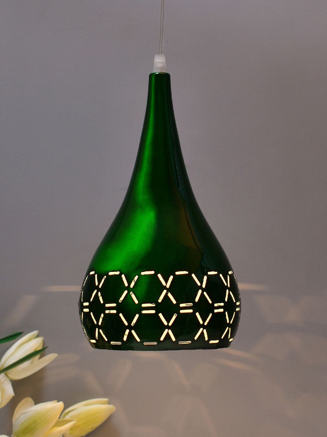 Homesake Green Textured Contemporary Pendent Lamp Price in India