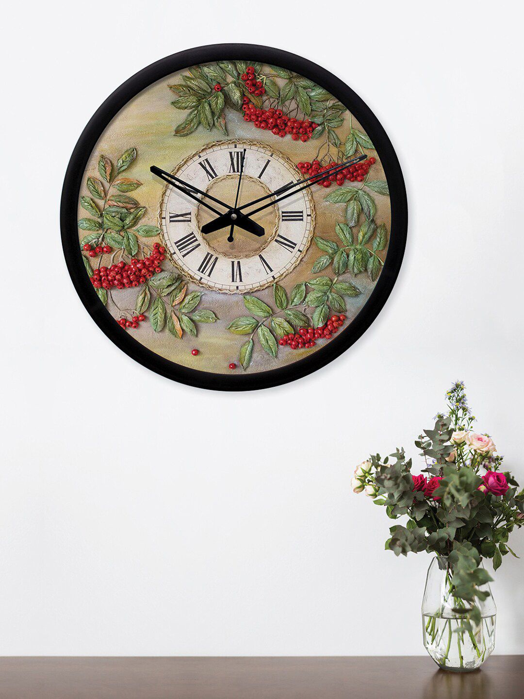 RANDOM Beige & Green Round Printed 30.5 cm Analogue Wall Clock Price in India