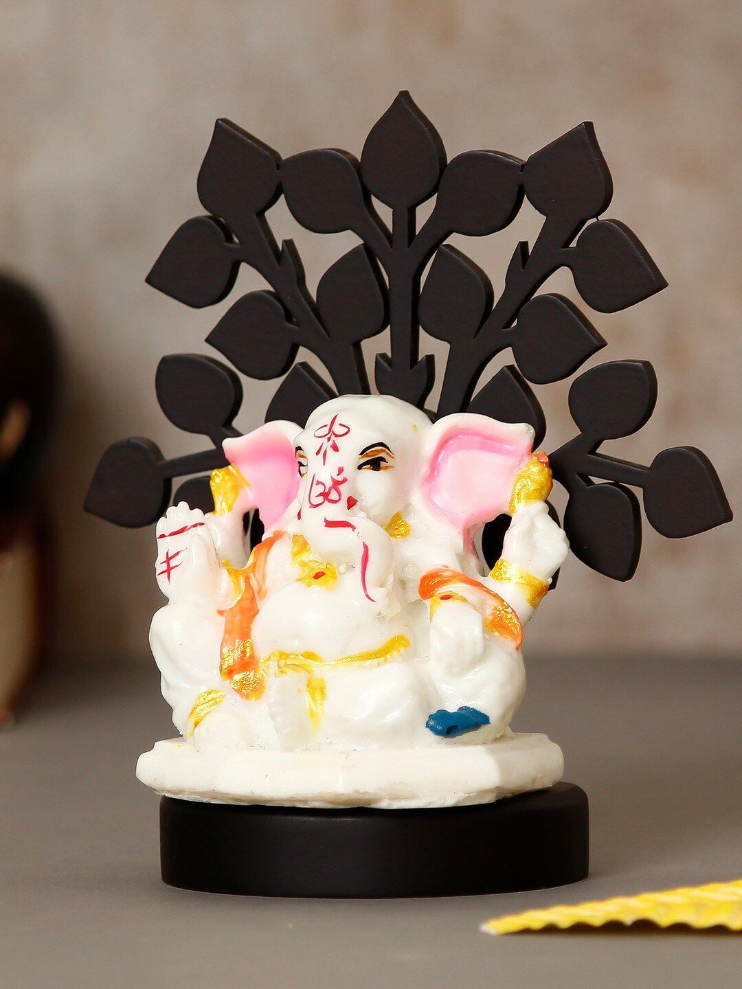 eCraftIndia White & Black Decorative Lord Ganesha Idol With Wooden Tree  Showpiece Price in India