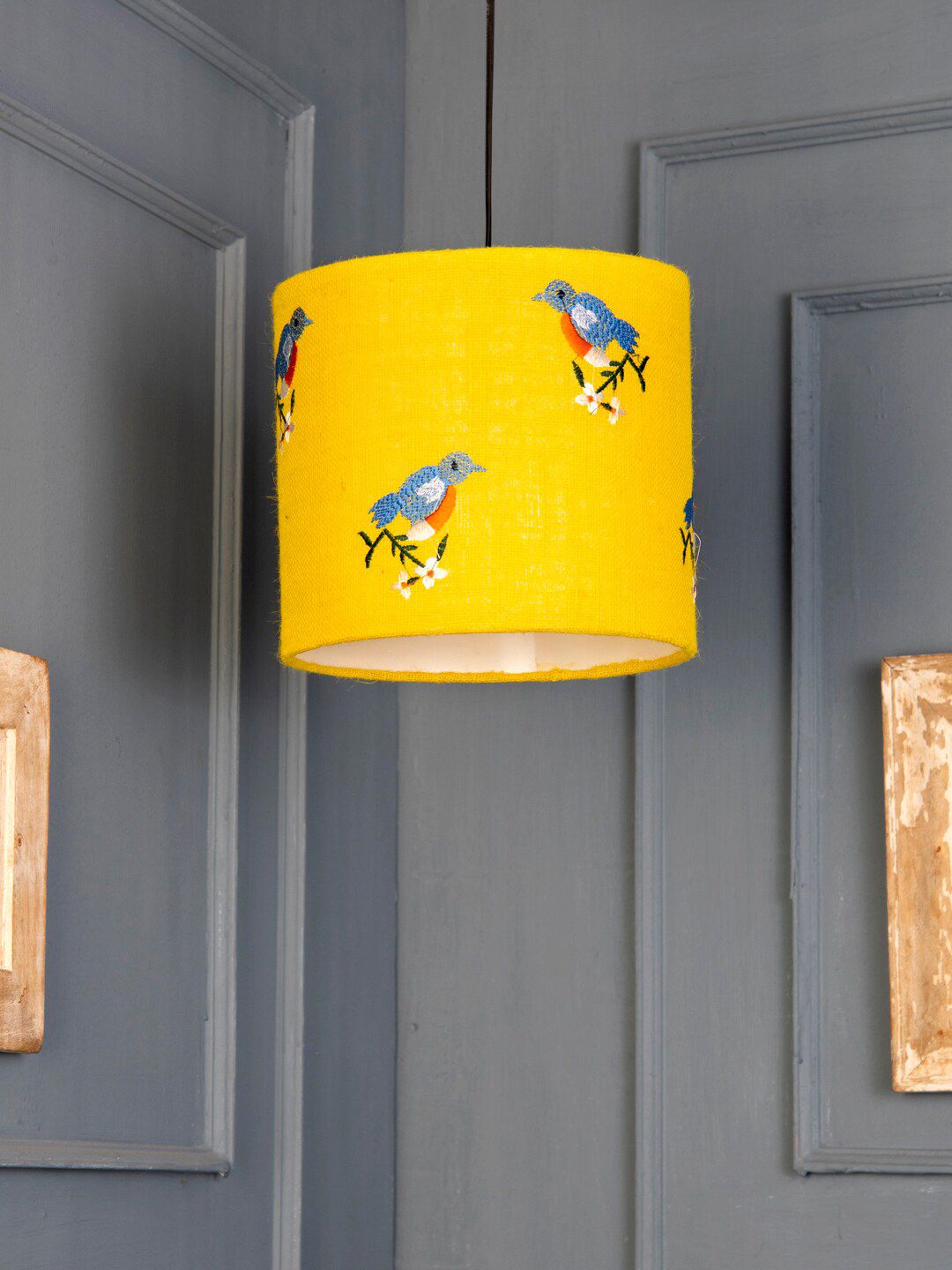 green girgit Yellow Printed Quirky Hanging Lamp Price in India