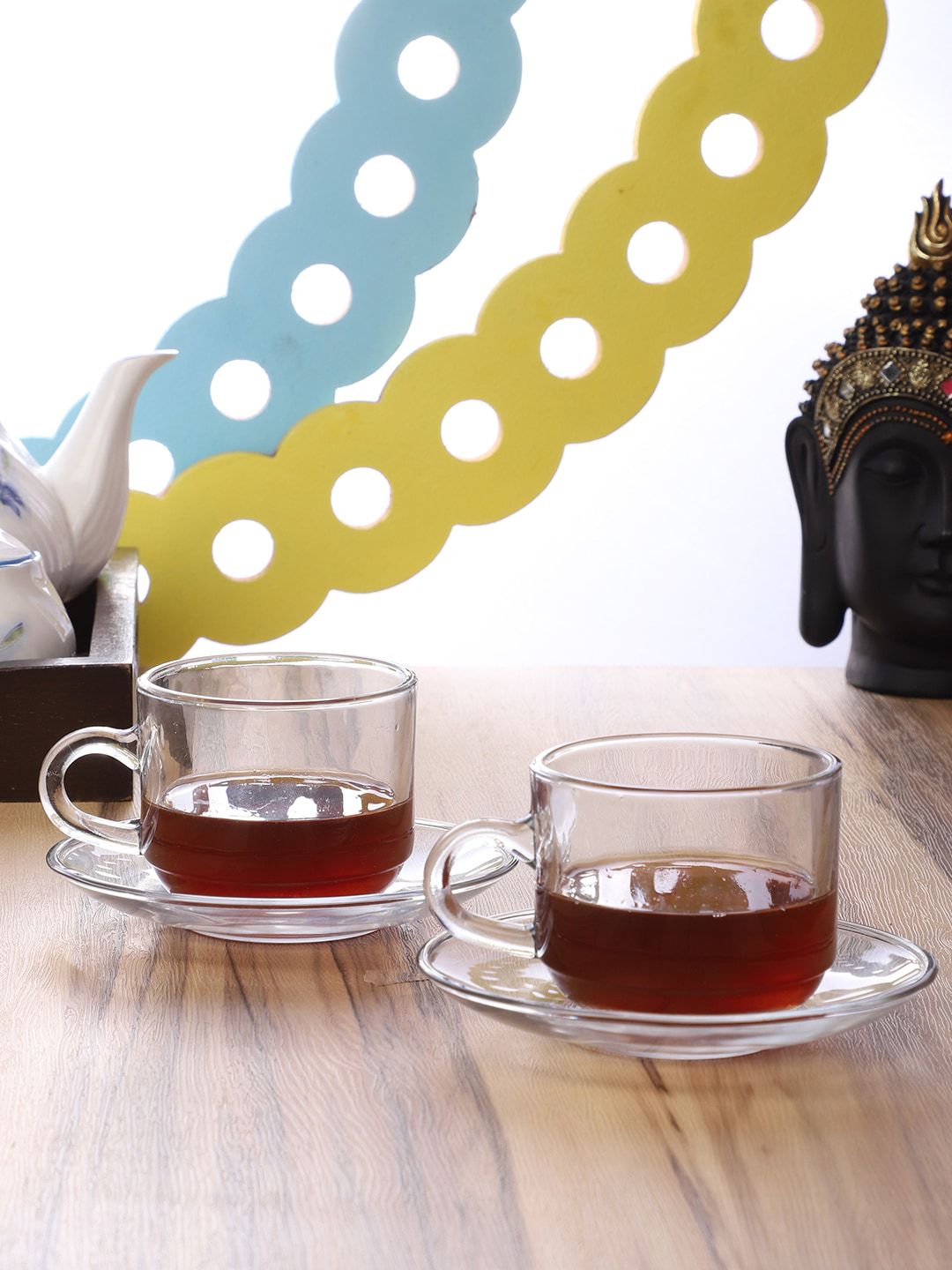 ceradeco 12 Pieces Transparent Printed Glass Cups and Saucers Set Price in India
