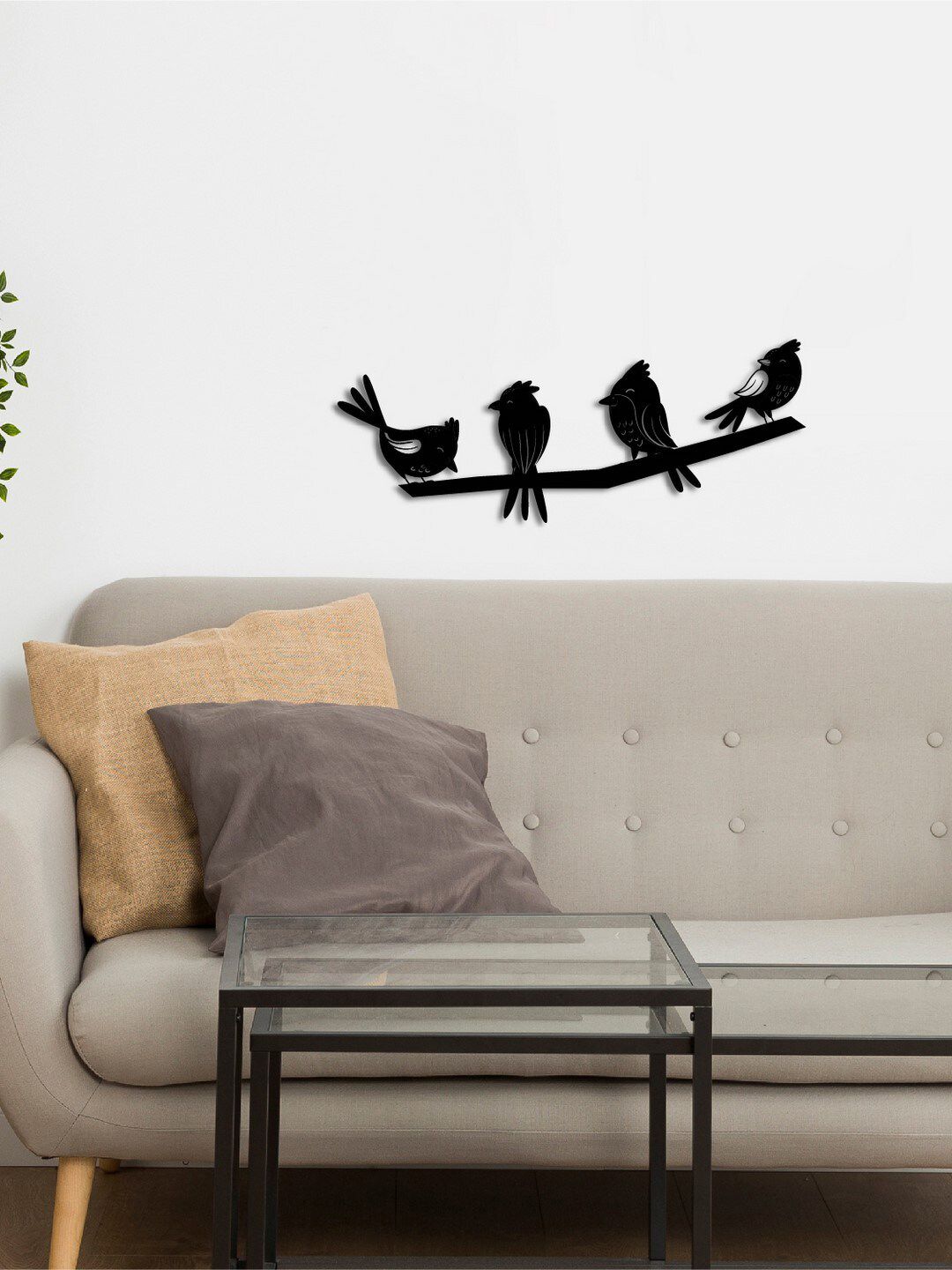"Birds on a Branch" Black Engineered Wood Wall Art Cutout, Ready to Hang Home Decor Price in India