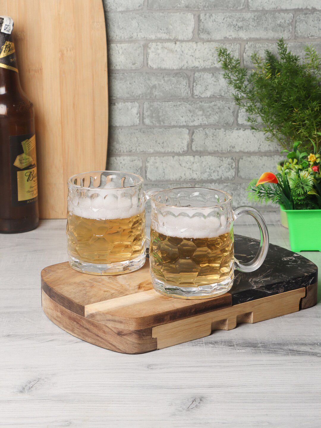 ceradeco Set Of 2 Transparent Textured Bubble-Shaped Beer Glasses Price in India