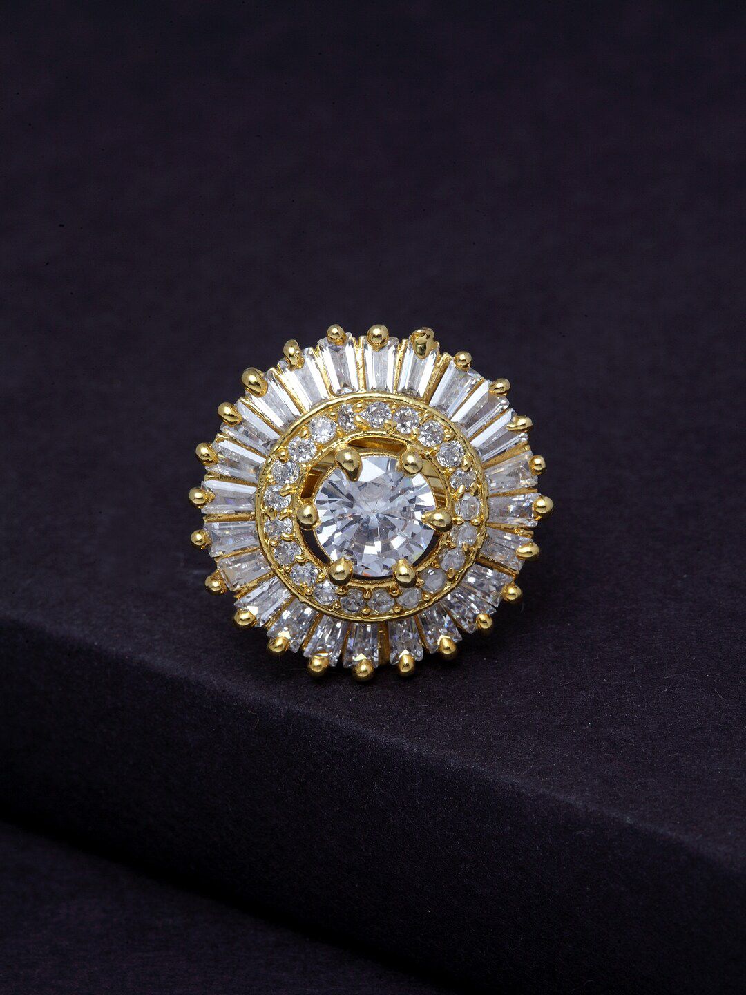 PANASH Gold-Plated & White AD-Studded Handcrafted Finger Ring Price in India