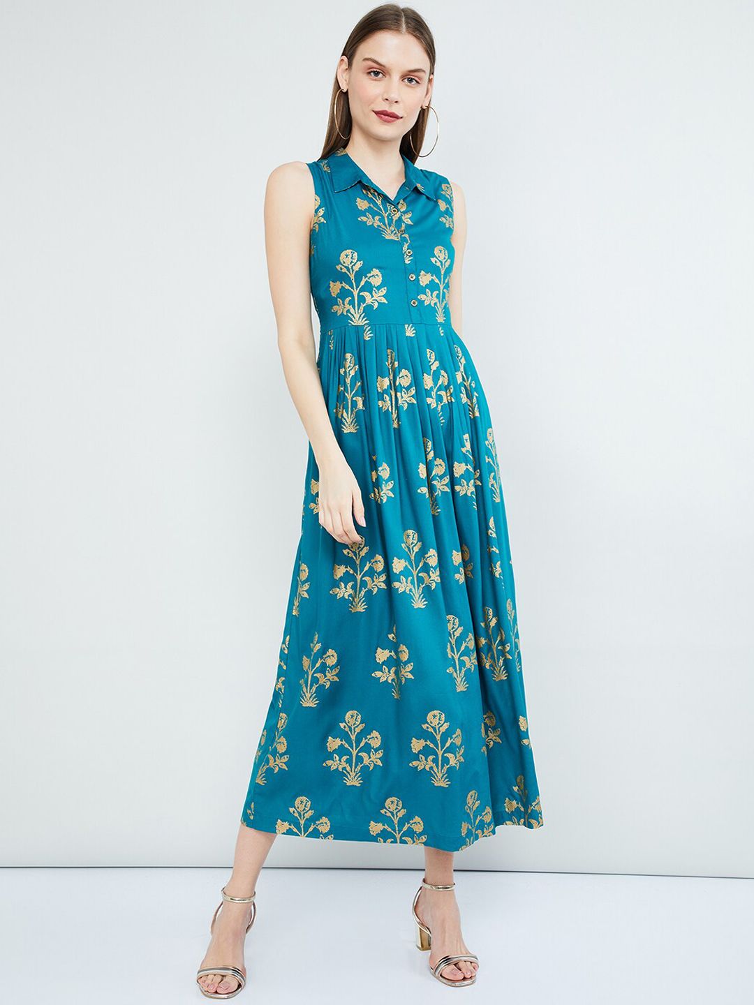 max Women Blue Printed Maxi Dress