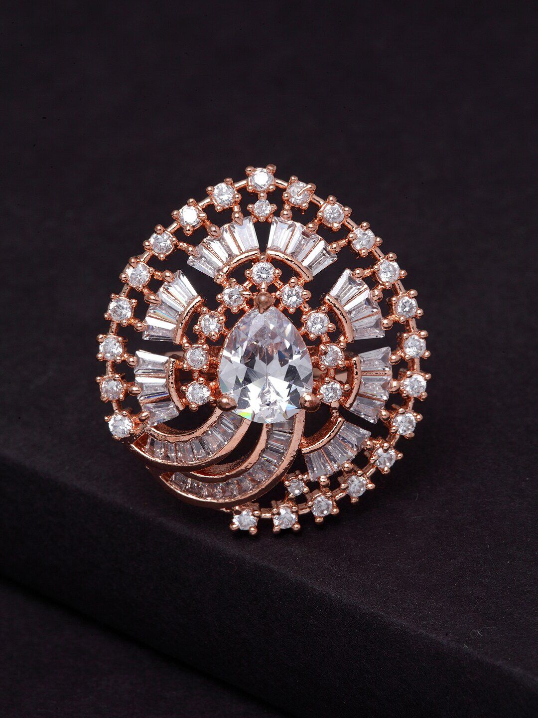 PANASH Rose Gold-Plated White AD-Studded Handcrafted Adjustable Finger Ring Price in India