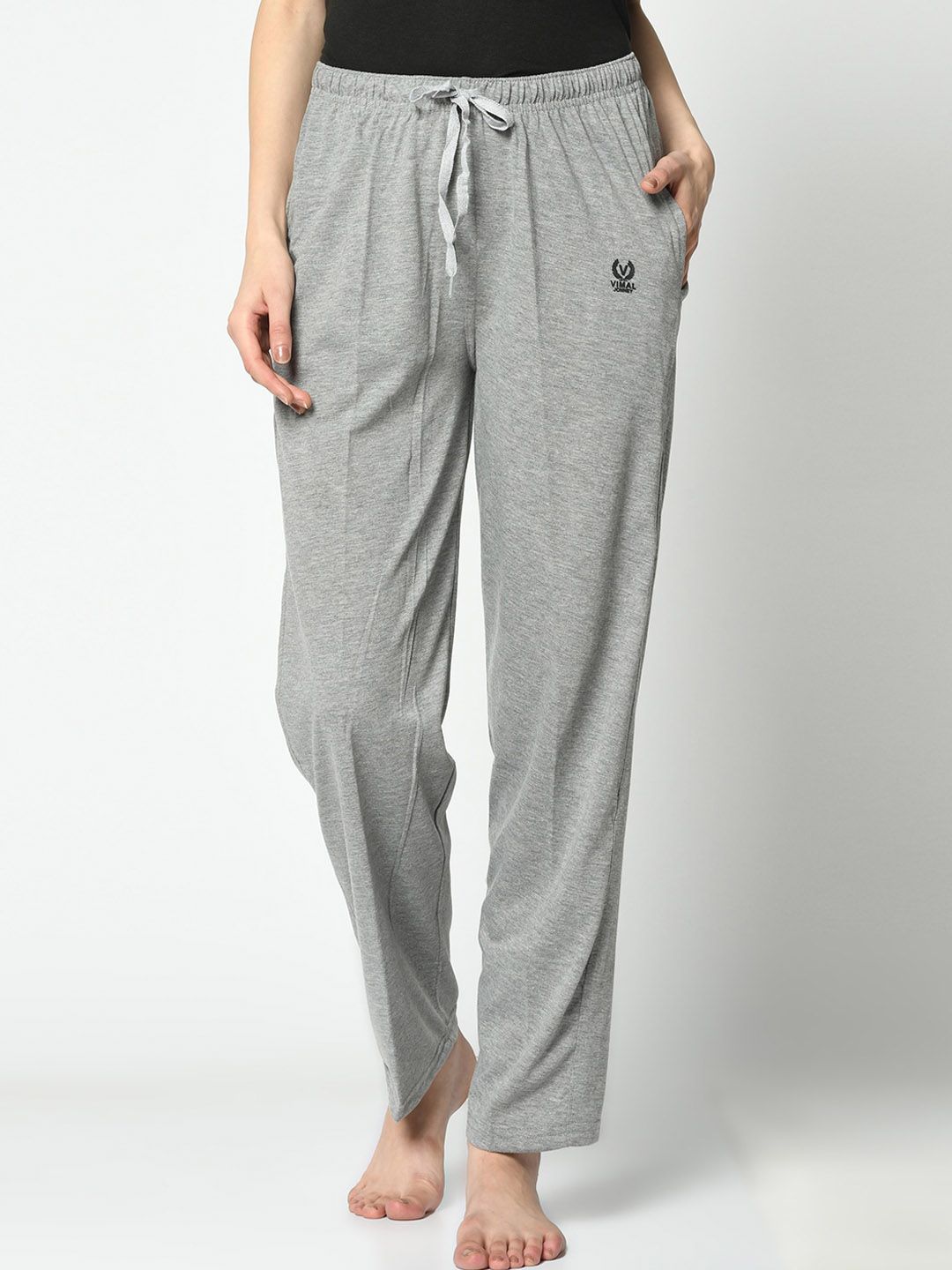 VIMAL JONNEY Women Grey Melange Solid Lounge Pants Price in India