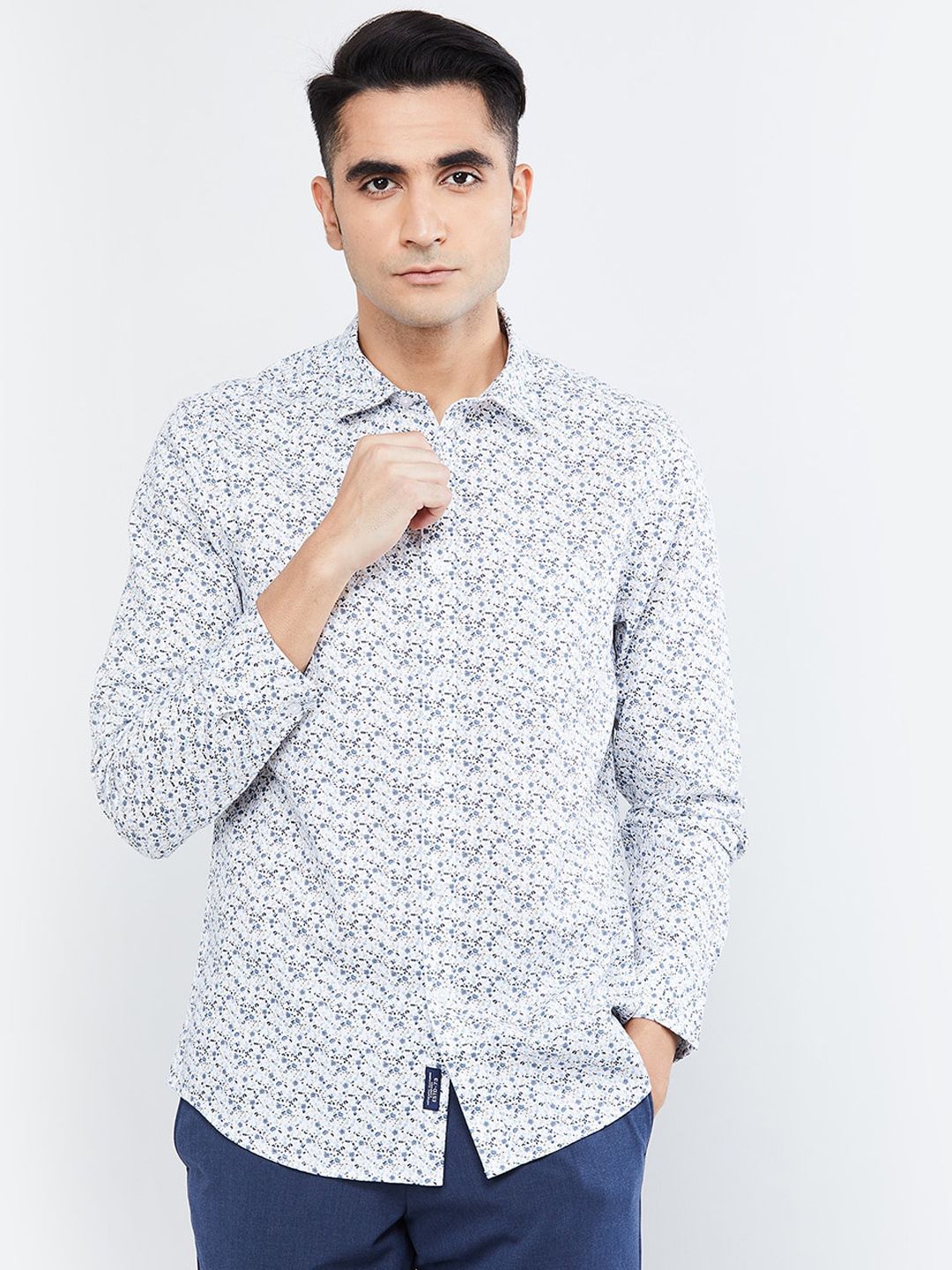 max Men Off-White & Blue Regular Fit Printed Casual Shirt