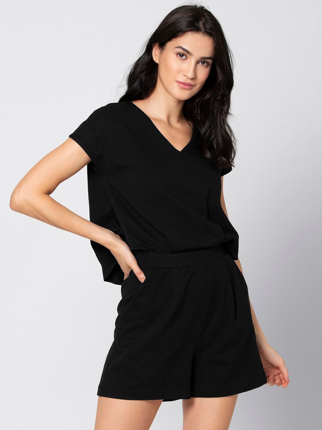 FabAlley Women Black Solid Playsuit Price in India