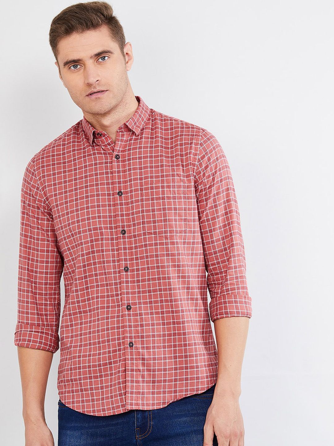 max Men Red Regular Fit Checked Casual Shirt