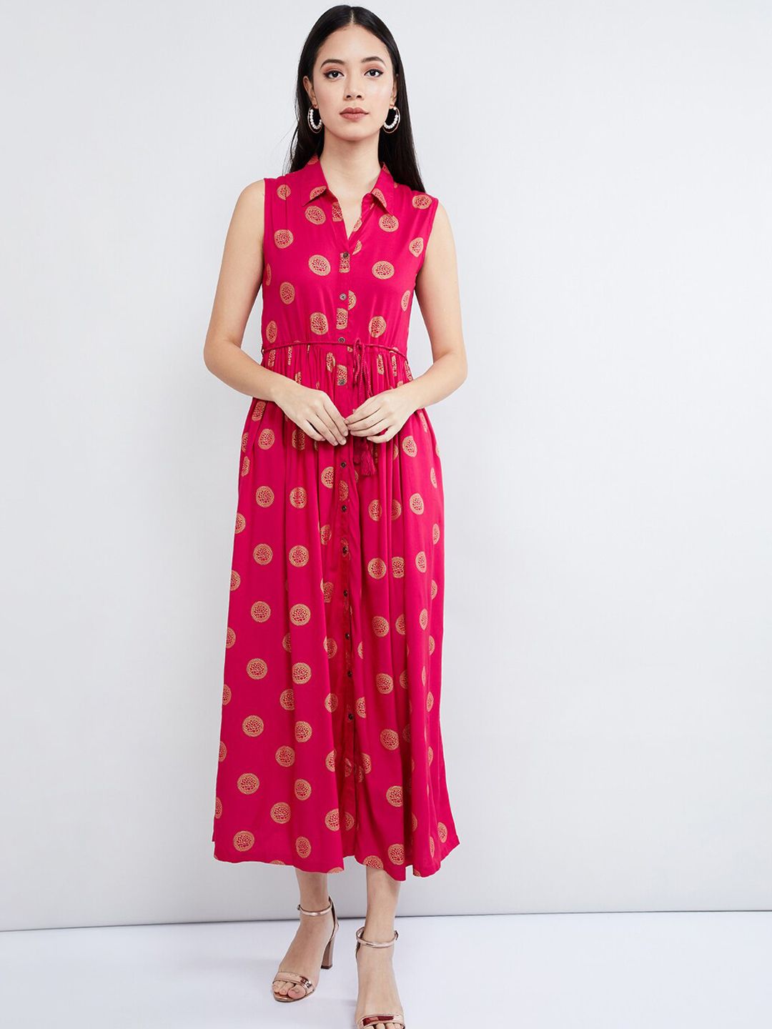 max Women Fuchsia Printed A-Line Dress