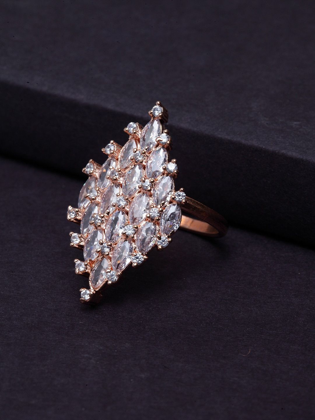 PANASH Rose Gold-Plated White AD-Studded Handcrafted Adjustable Finger Ring Price in India