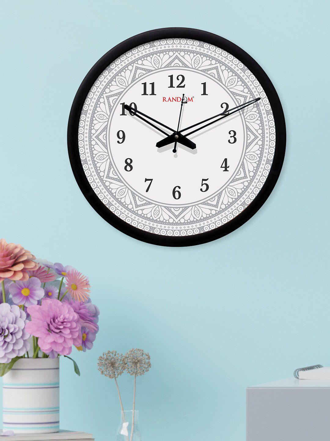 RANDOM White & Black Round Printed Analogue Wall Clock Price in India