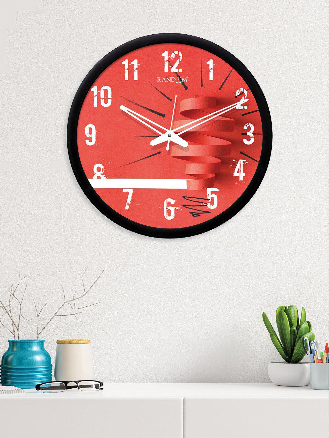 RANDOM Red Round Printed Analogue Wall Clock (30.48 cm x 30.48 cm) Price in India