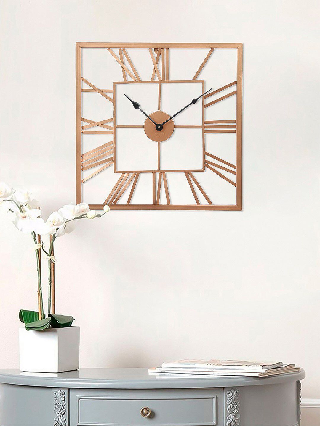 eCraftIndia Brown Handcrafted Square Solid 45 cm Analogue Wall Clock Price in India