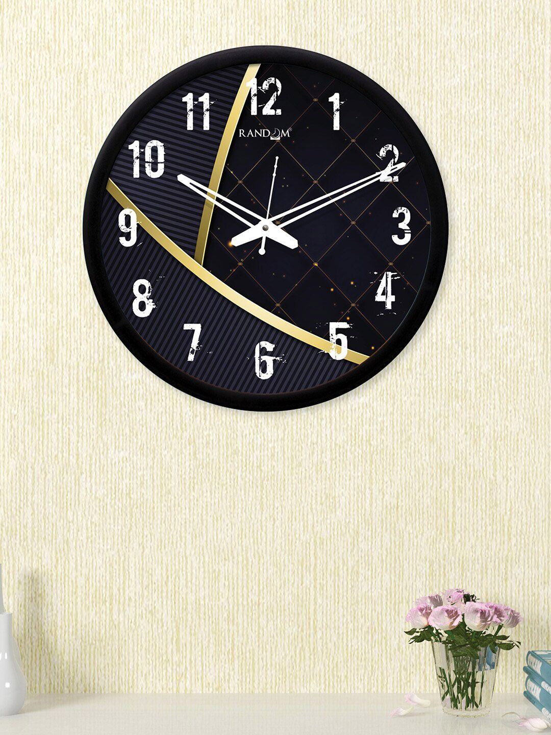 RANDOM Black Round Printed Analogue Wall Clock (30.48 cm x 30.48 cm) Price in India