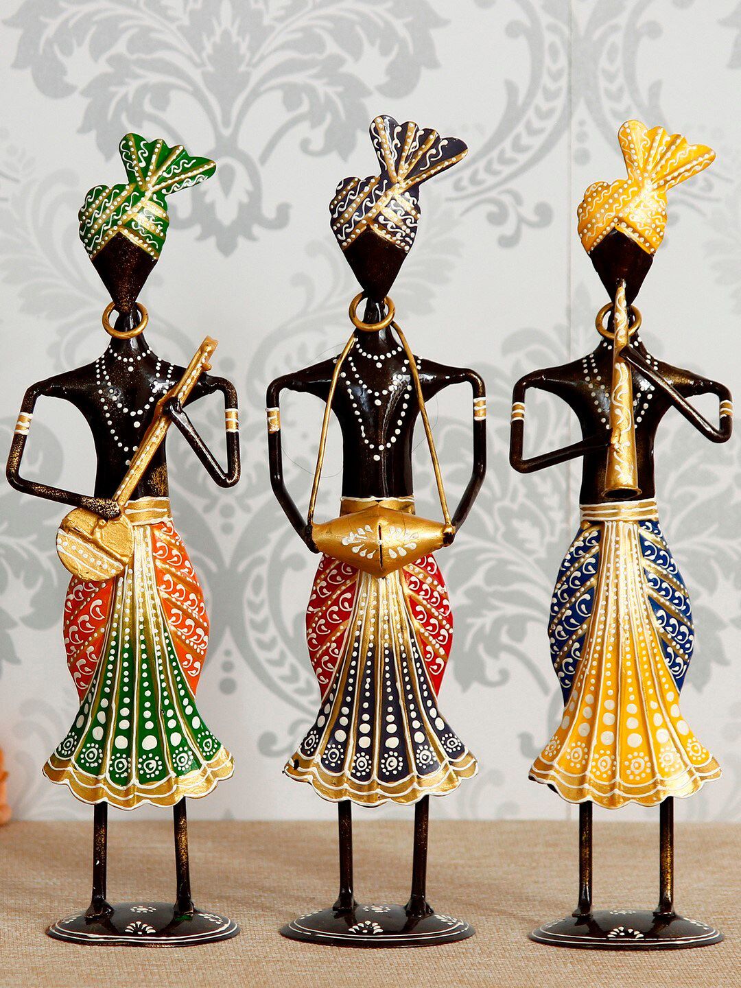 eCraftIndia Set of 3 Tribal Man Playing Different Musical Instruments Decorative Showpieces Price in India