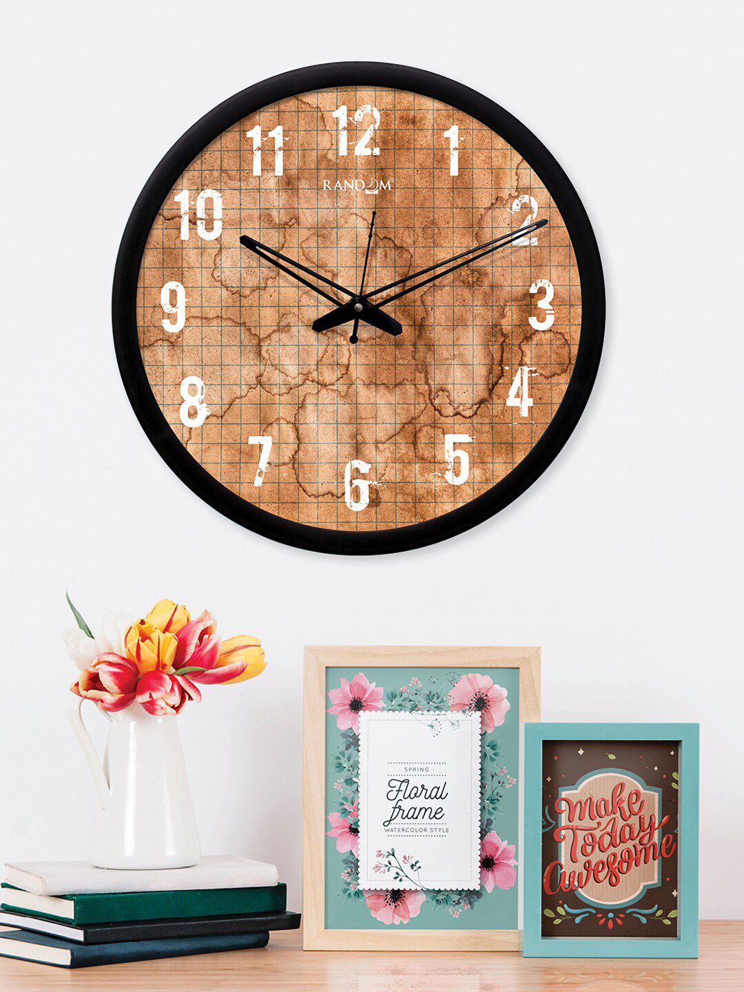 RANDOM Brown Round Printed Analogue Wall Clock (30.48 cm x 30.48 cm) Price in India