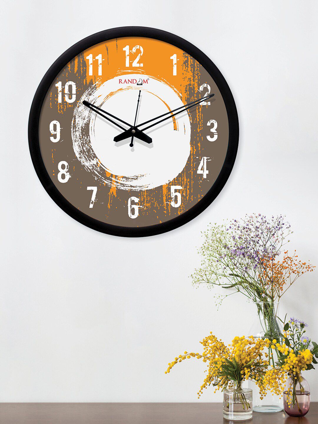 RANDOM Mustard Yellow & Grey Round Printed Analogue Wall Clock (30.48 cm x 30.48 cm) Price in India