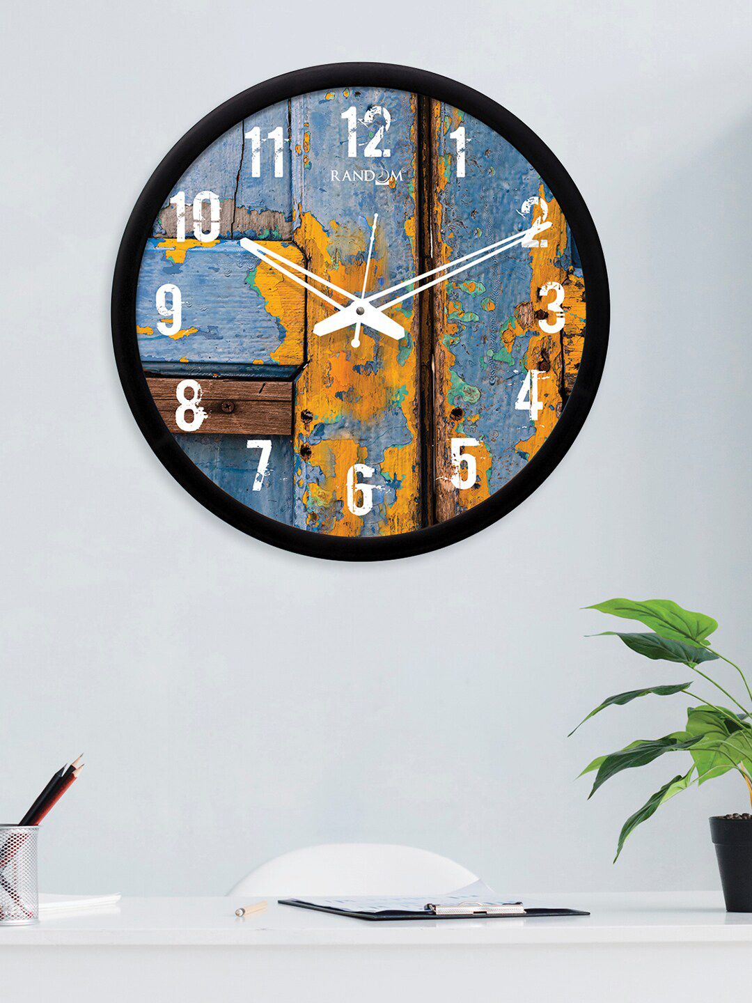 RANDOM Blue & Orange Round Printed 30.5 cm Analogue Wall Clock Price in India