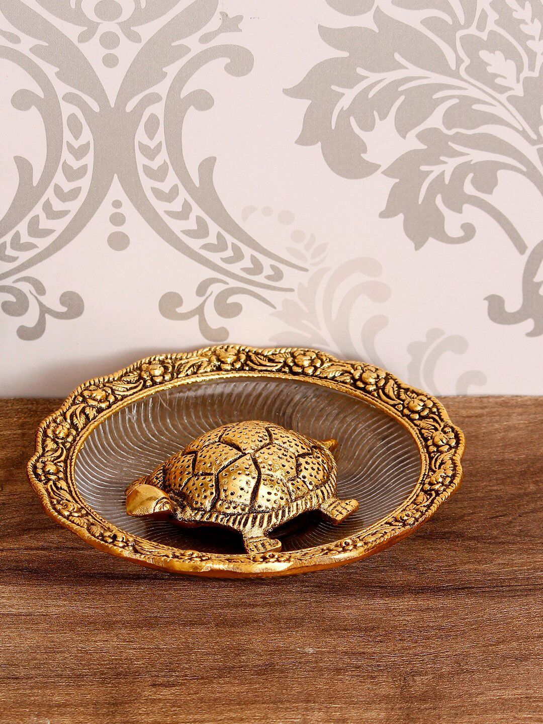 eCraftIndia Gold-Toned Tortoise Feng Shui Metal & Crystal Handcrafted Showpiece Price in India