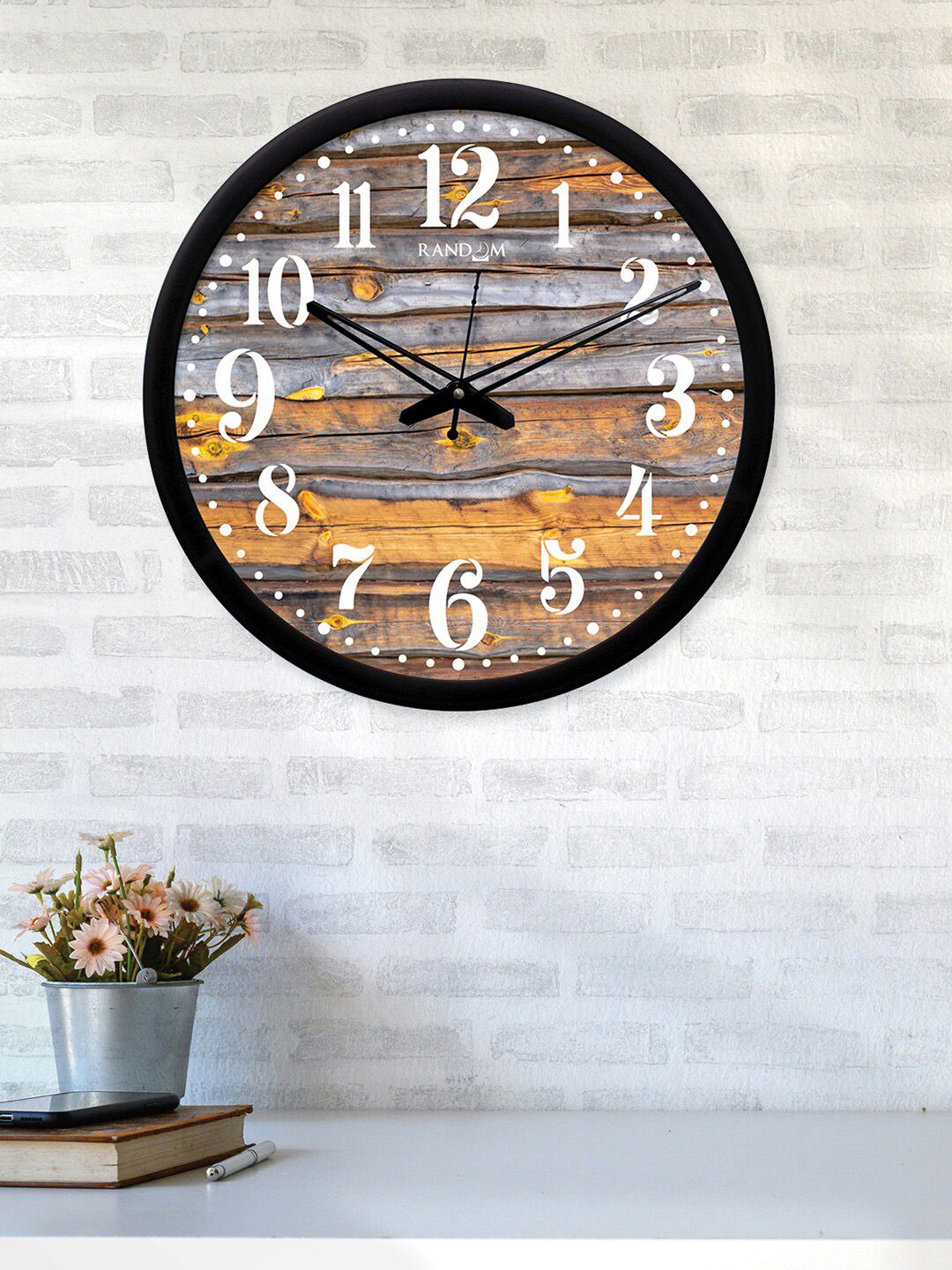 RANDOM Grey & Orange Round Printed 30.5 cm Analogue Wall Clock Price in India