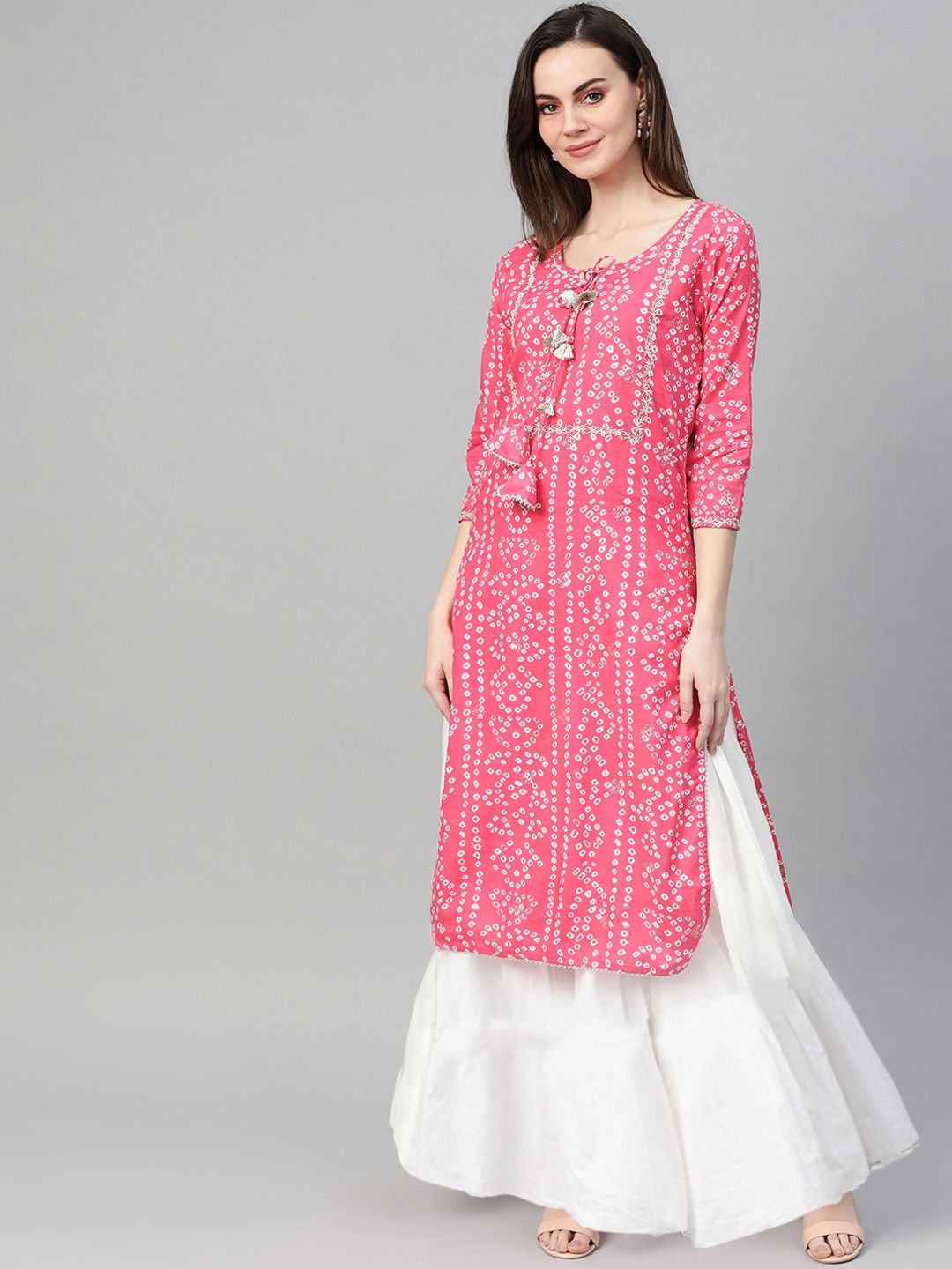 Ishin Women Pink Printed A-Line Kurta Price in India